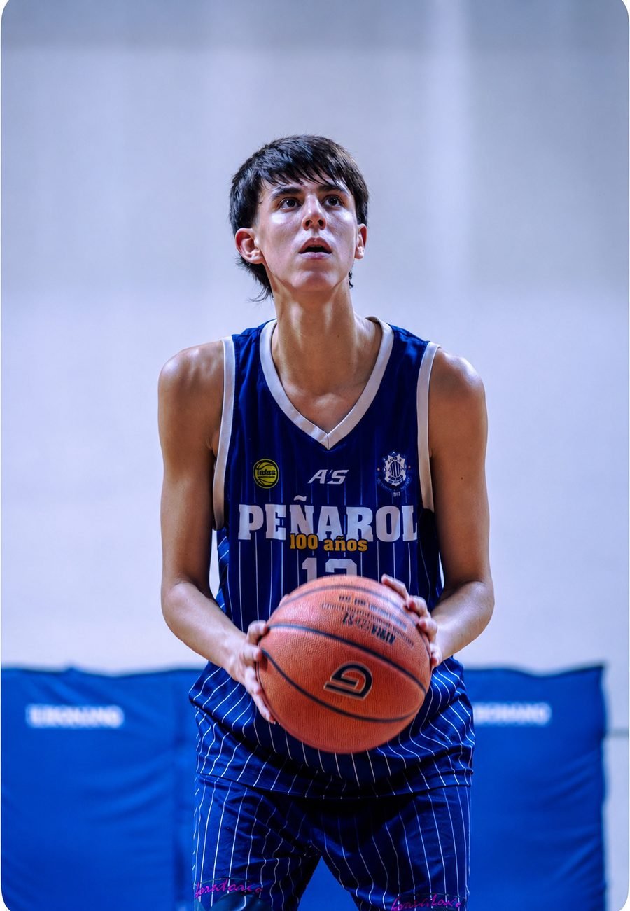 Toto Martínez en la línea de tiros libres con la camiseta de Peñarol